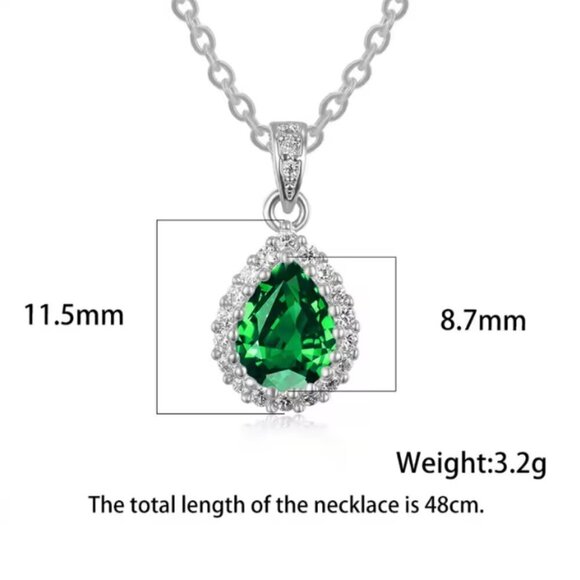 NEW 14k White Gold Blue Sapphire Diamond Necklace Tear Drop Pear Cut Pendant - Picture 4 of 5